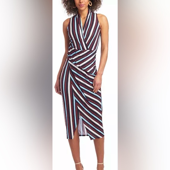 RACHEL Rachel Roy Asymmetrical Striped Dress in Black, Red, and White - Picture 1 of 11